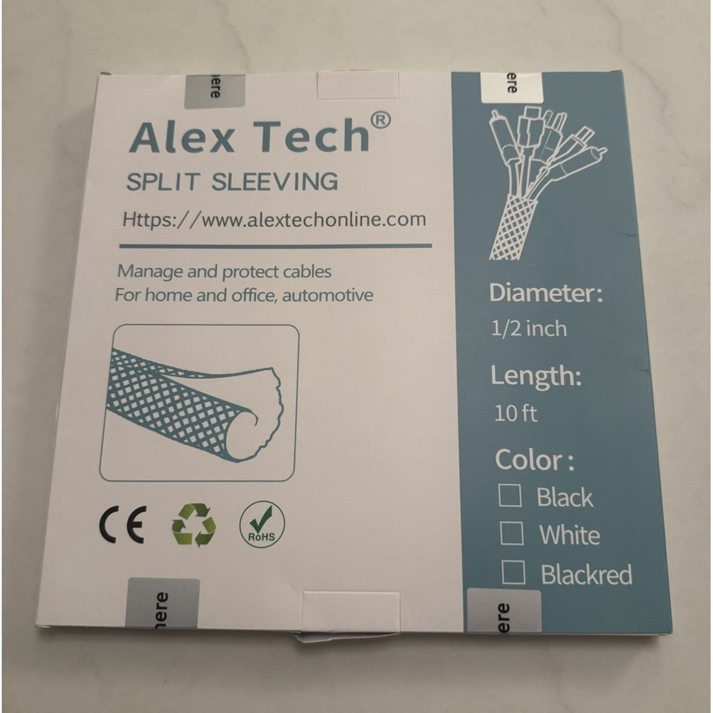 Alex Tech Split Cable Sleeve 1/2 in Diameter x 10 ft Black Plastic